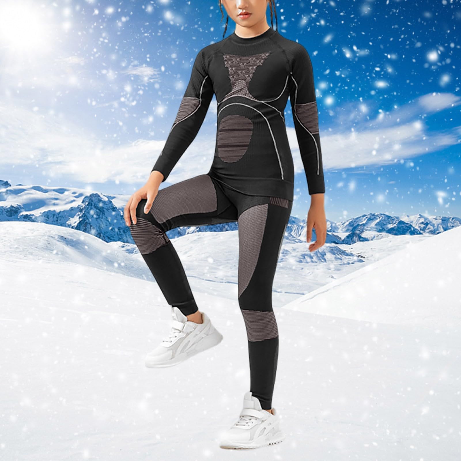 Sous-vêtements thermiques pour enfant - Sous-vêtements fonctionnels pour garçon et fille - Avec polaire - Pour l'hiver - Respirant - Ensemble chaud et doux - Sous-vêtements thermiques pour enfants
