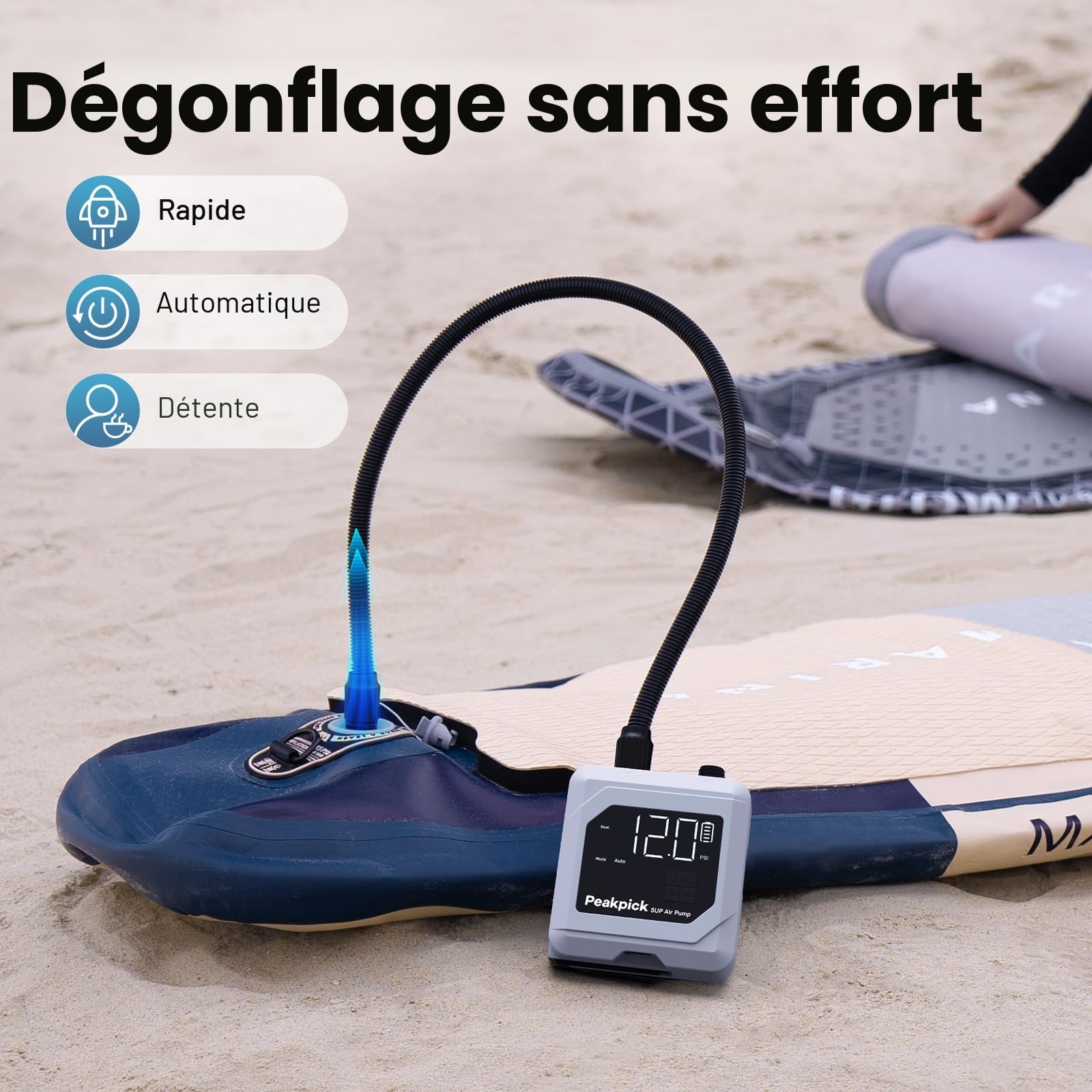 Pompe à pagaie électrique 20 psi, alimentée par Batterie Rechargeable, gonflage et dégonflage, Pompe à air Sup à arrêt Automatique pour Planches à pagaie, Cerf-Volant de Surf, Tente, Matelas