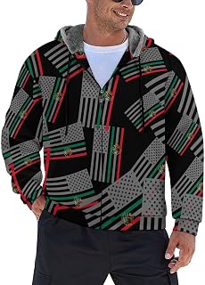 American Mexico Flag Men's Hoodie Fleece Lining Zippered Sweatshirt Sweater Jacket Coat