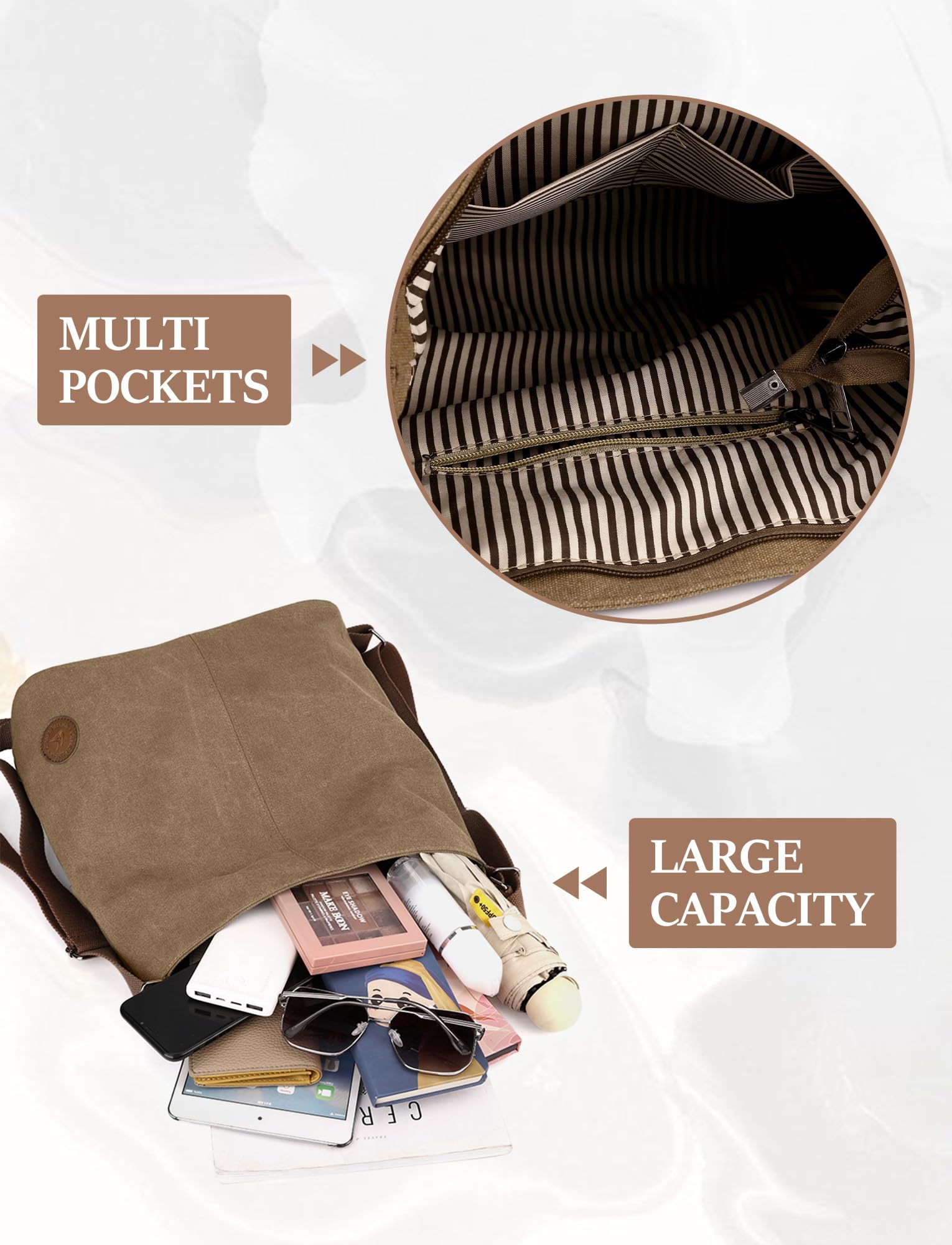 Bolso grande de lona para mujer, 4 en 1, convertible y ligero, para el trabajo, viajes