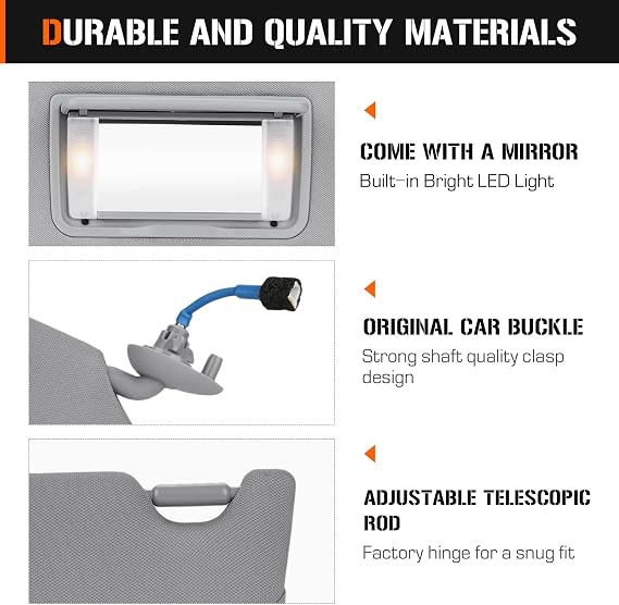 Sun Visor with Light for Honda Accord 2008-2017, Left Driver Side Gray Sunvisor Replacement 83280TA0A91ZB