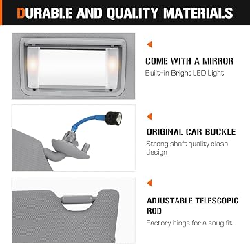 Sun Visor with Light for Honda Accord 2008-2017, Left Driver Side Gray Sunvisor Replacement 83280TA0A91ZB