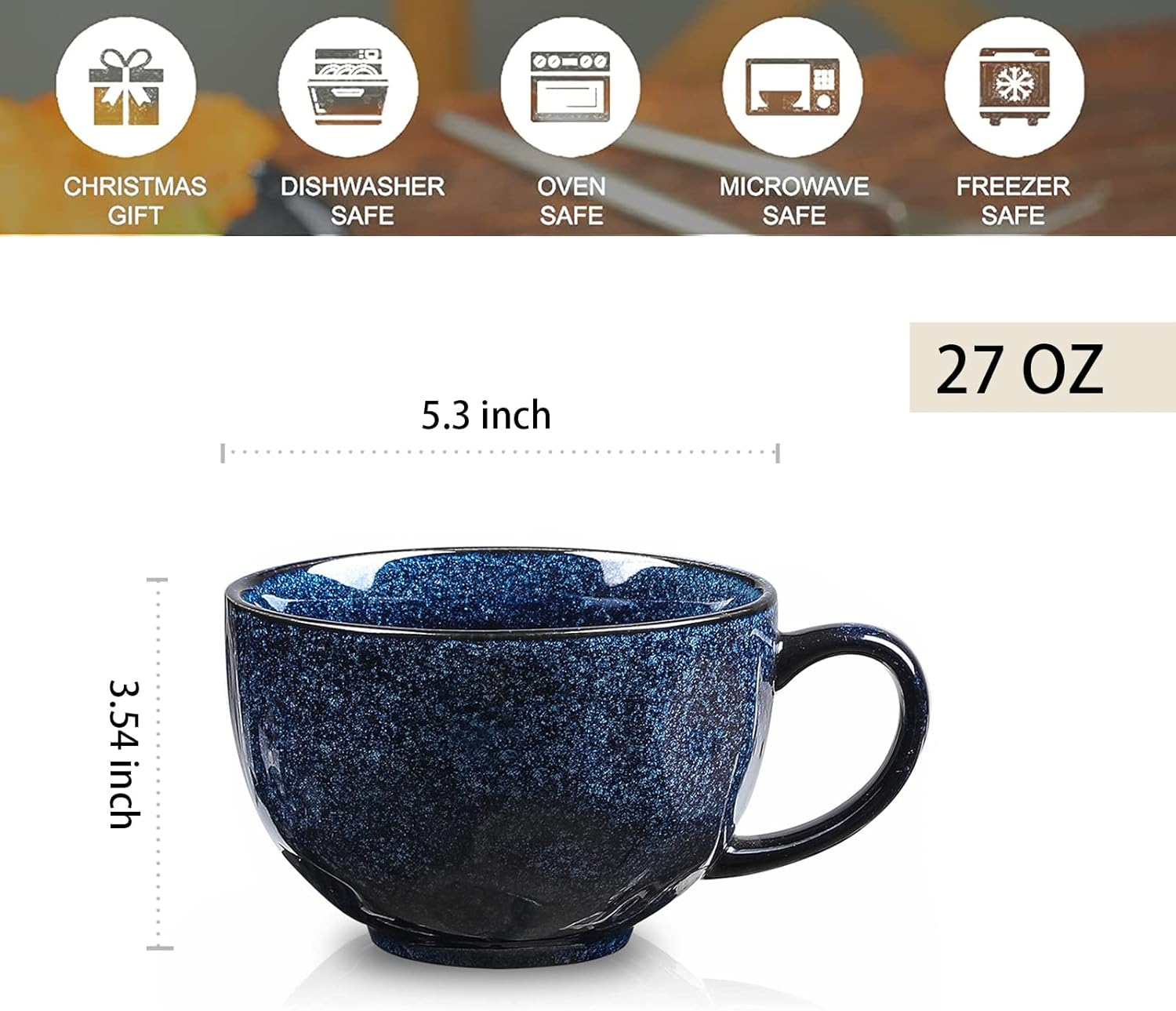 vicrays Jumbo Soup Mug Coffee Large - Ceramic Wide Oversized Extra Big Handle Bowls Latte Friends Mug Set Gaint Cereal Oatmeal Cappuccino Cup Set 27 oz - Image 4