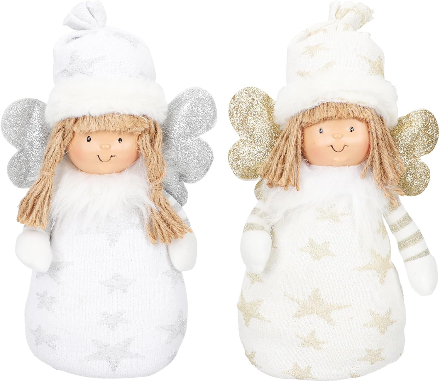 LUOZZY 2pcs Christmas Angel Doll Ornament with Golden and Silver Wings for Home Holiday Decorations