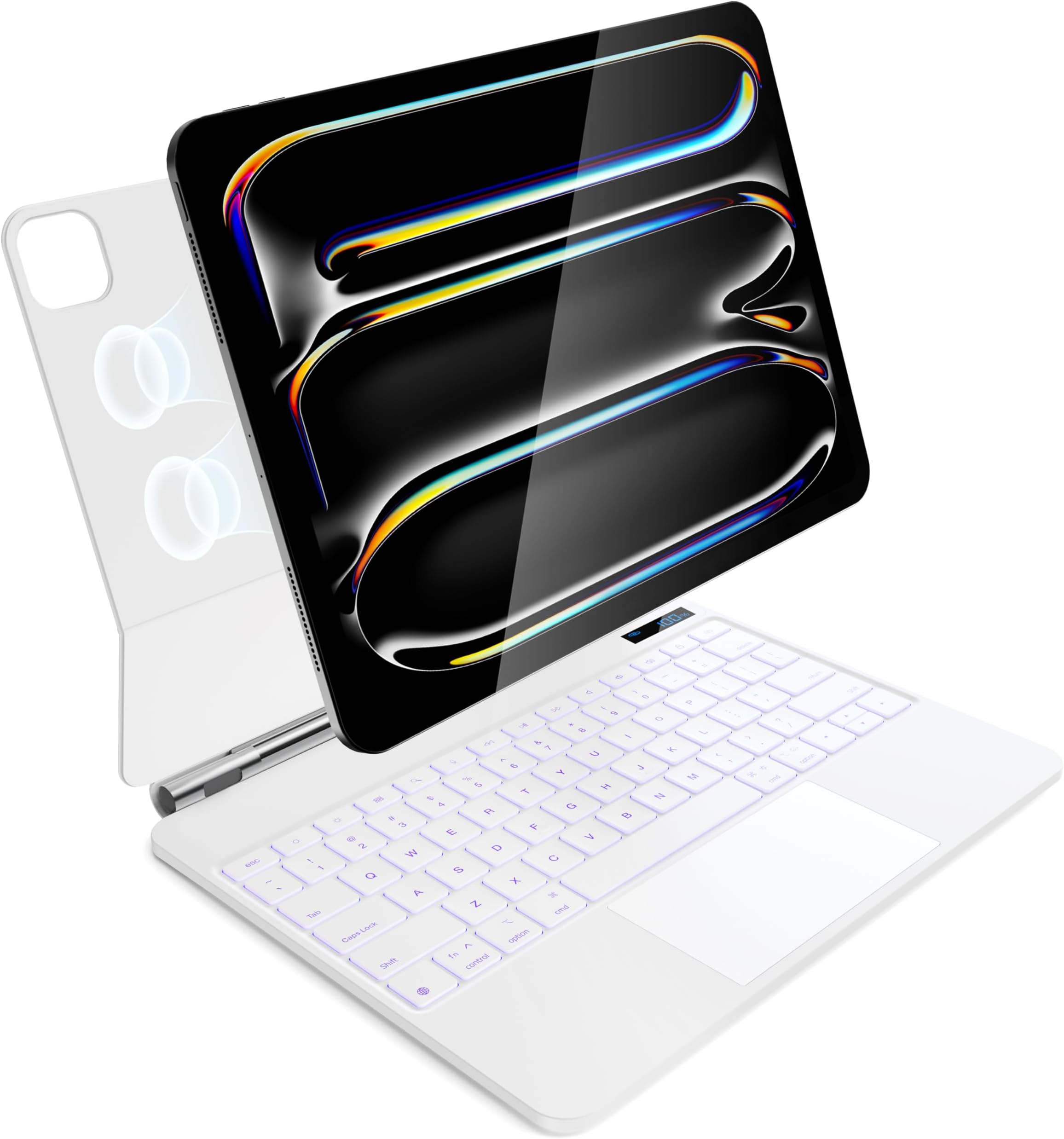 for iPad Pro 13 inch M5 2025 & M4 2024 case with keyboard M4,Magnetic Attach,Multi-Gesture Trackpad,7-Color Backlit,Shortcut Keys,Auto sleep/awake,Magic Keyboard for iPad Pro 13-inch M4 2024,White