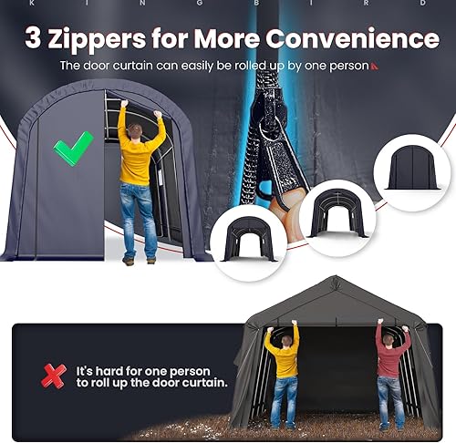 Miniatura 3 de KING BIRD Tienda de campaña de 10 x 15 pies, resistente, estilo redondo, antinieve, para cochera, al aire libre, con barras de tierra reforzadas