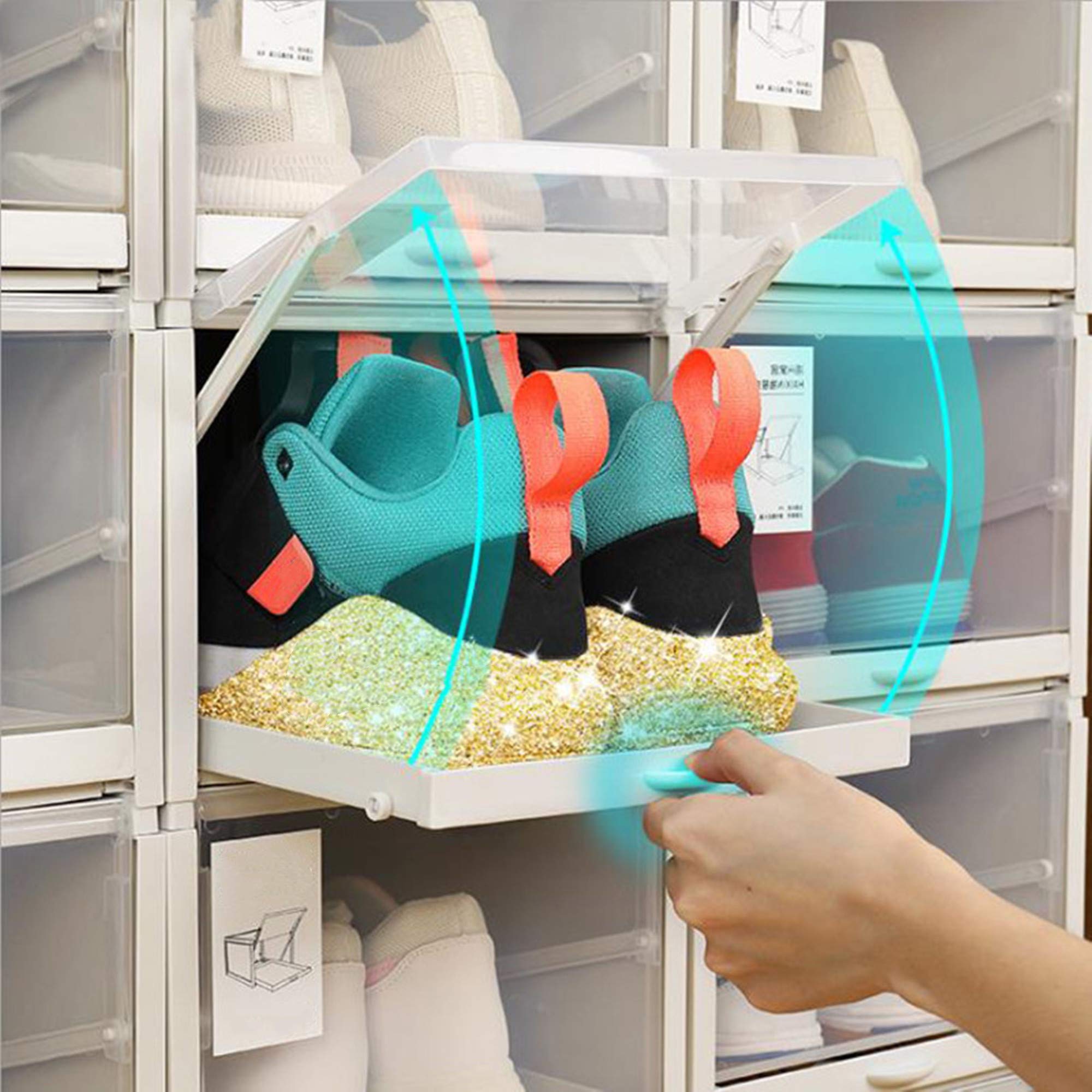 Genérico Organizador de Almacenamiento de Zapatos apilable con cajón extraíble, Zapatero Modular para Ahorrar Espacio y Vitrina Transparente