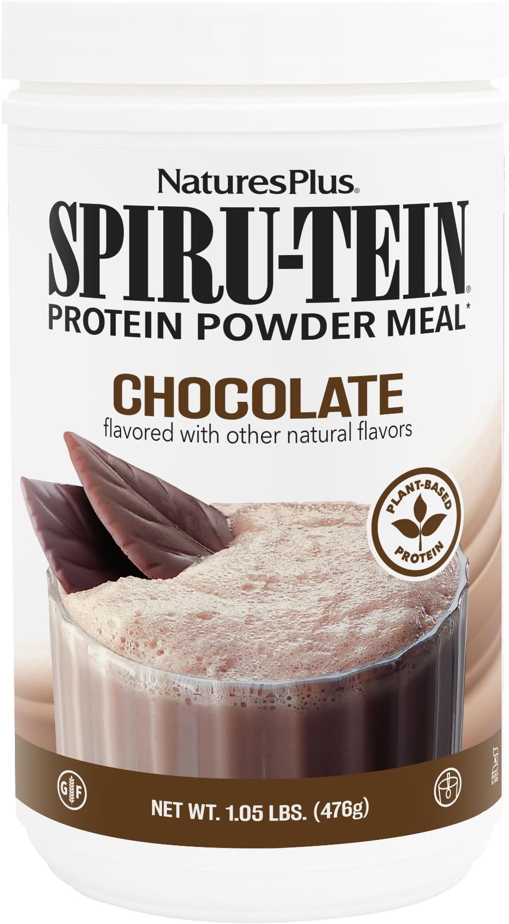 NaturesPlus SPIRU-TEIN, Chocolate - 1.05 lb - Plant-Based Protein Shake - Non-GMO, Vegetarian, Gluten Free - 17 Total Servings