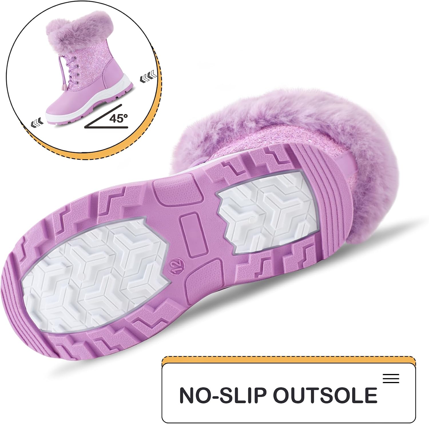 K KomForme Girls Glitter Snow Boots Kids Bungee Lacing Warm Faux Fur-Lined Anti-Slip Outdoor Winter Shoes Toddler/Little Kid/Big Kid