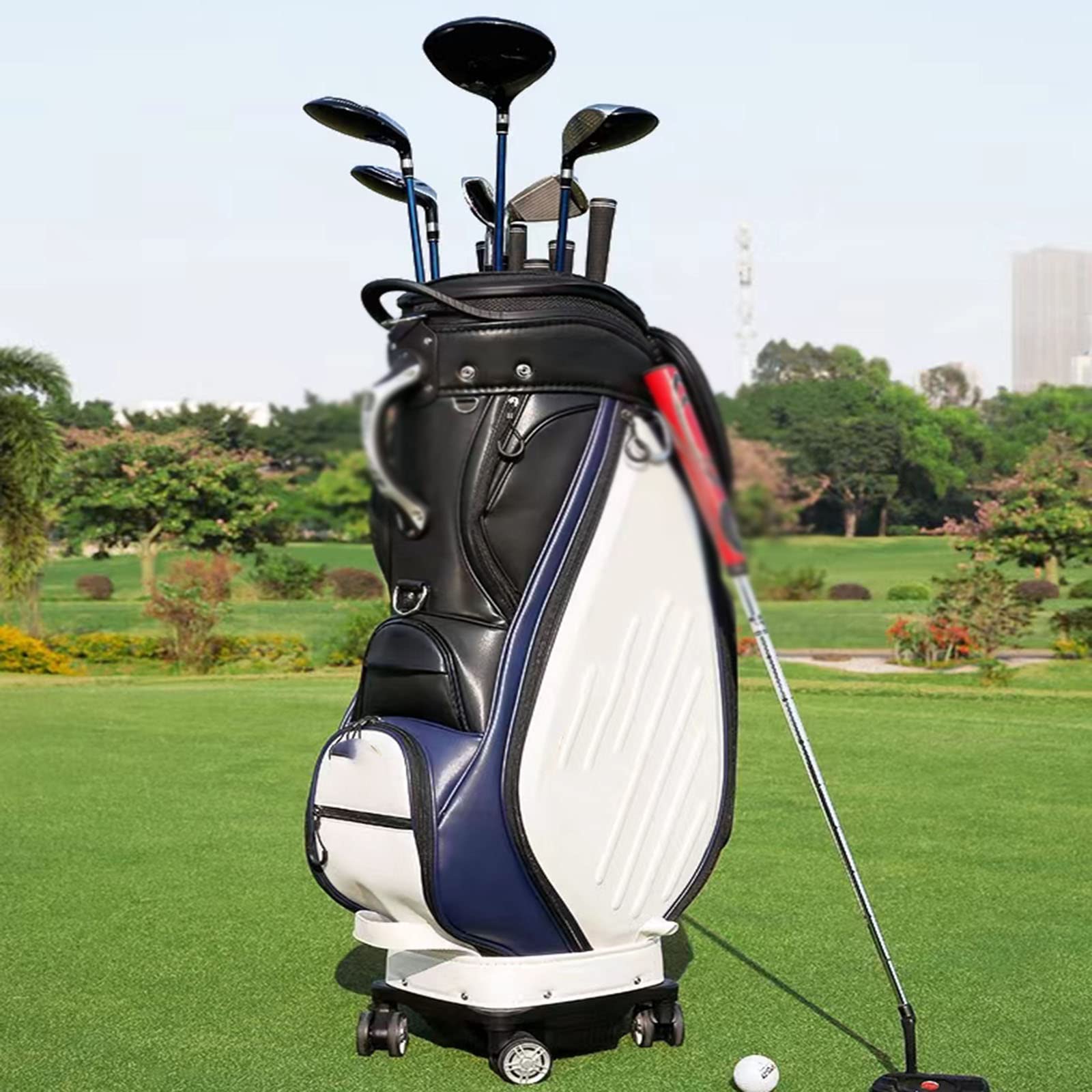 1 szt. Torba golfowa, torba golfowa z kółkami, wysuwana torba na wózek golfowy z przegrodą, łatwa do przenoszenia, unisex (Black)