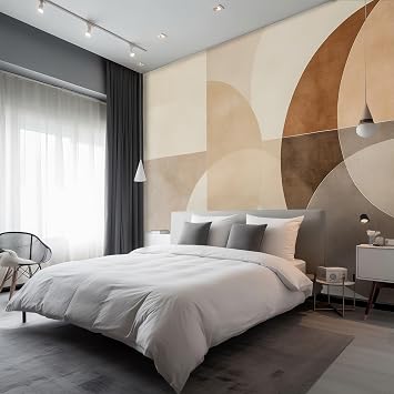 Mid Century Wallpaper Murals, Retro Geometric Wall Mural, Non-Woven Wallpaper for Bedroom Living Room Office, Boho Mid-Century Background Wall Decor, 59" x 40" Not Self Adhesive