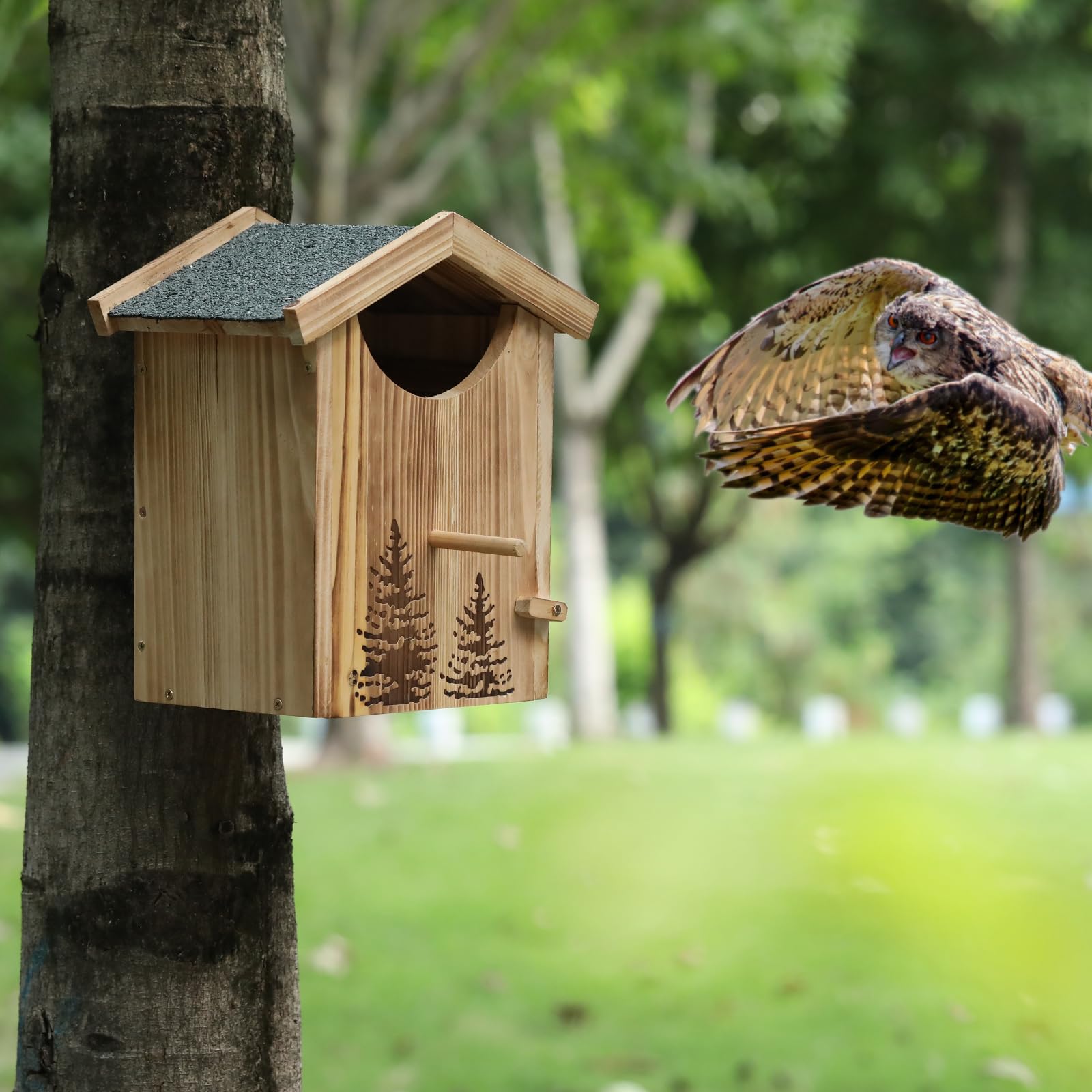 Refugio Aves Exterior 36.8cm Casa Para Búhos Y Aves - Caja Nido De Madera  Grande, Fácil Instalar, Refugio Natural Caja Nido 36.8x19x22.8cm, image size:1600x1600