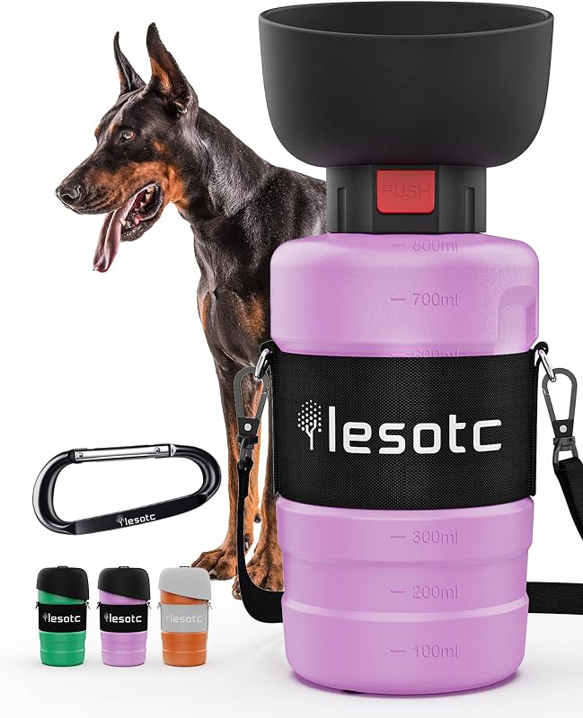 Garrafa de Água para Cães lesotc com Tigela Dobrável, Antivazamento, 800 mL