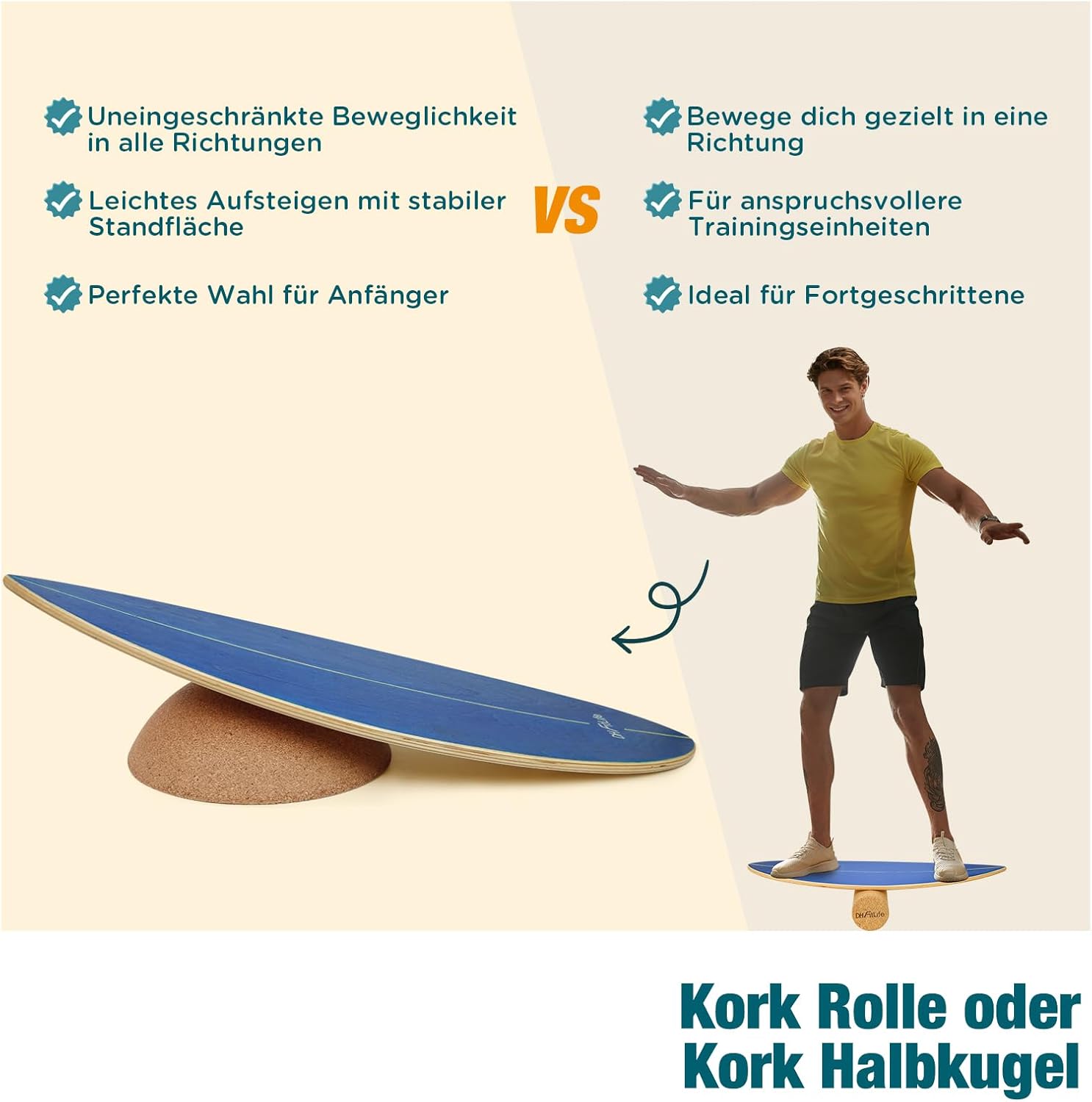 Cork Hemisphere for Surfing Balance Board Adults 30 x 10 cm 360° Half Balance Ball Suitable for All Surf Balance Board 100% Natural Cork, Non-Slip and Floor-friendly
