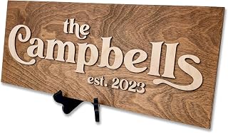 Personalized Family Name Sign – Custom Wooden Name Sign, Wedding Welcome Sign, Newlywed & Housewarming Gifts, Bridal Shower Gifts, Just Married Sign, Hickory Hollow Designs (Retro)