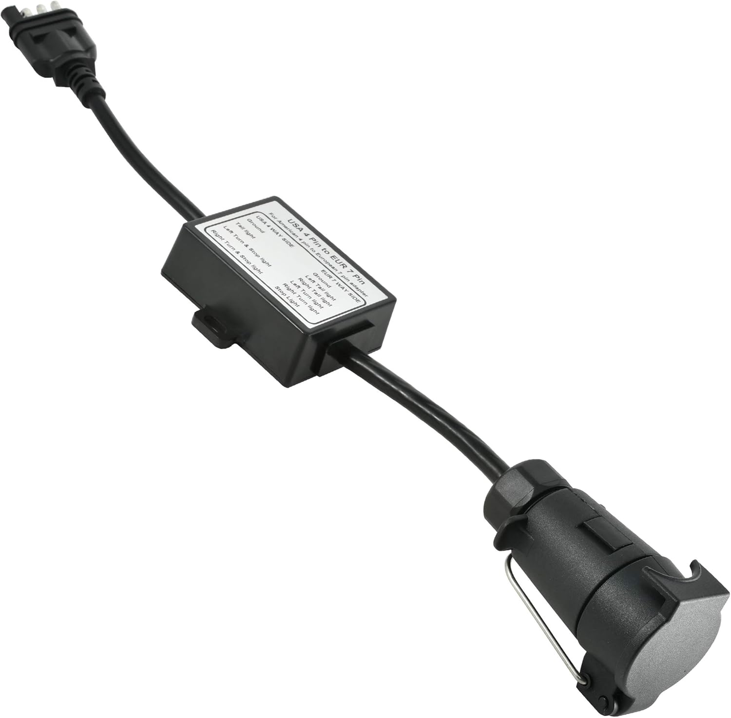 Oyviny US to EU Trailer Light Converter US 4 Way to EU 7 Way Trailer Light Adapter USA Vehicle 4-Pin Flat Plug to European Trailer 7-Pin Round Connector Plug and Play Waterproof Converter
