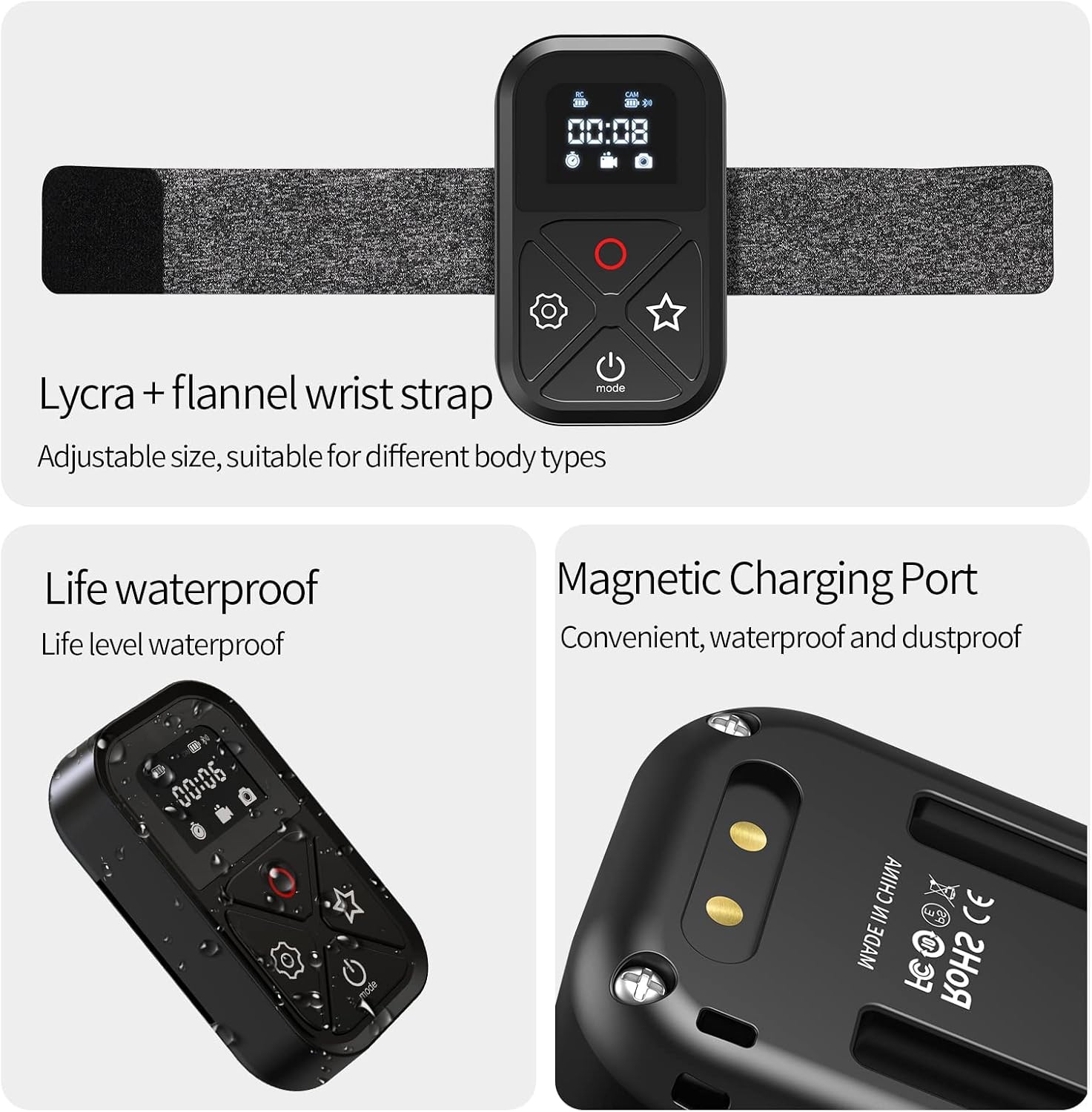 TELESIN Smart Wireless Remote Control for GoPro Mini Hero 11 Hero 10 Hero 9 Hero 8 GoPro Max, Waterproof Dust Proof with LCD Indicator Magnet Charger Port Hand Strap for Go Pro 11 10 9 8 Accessories