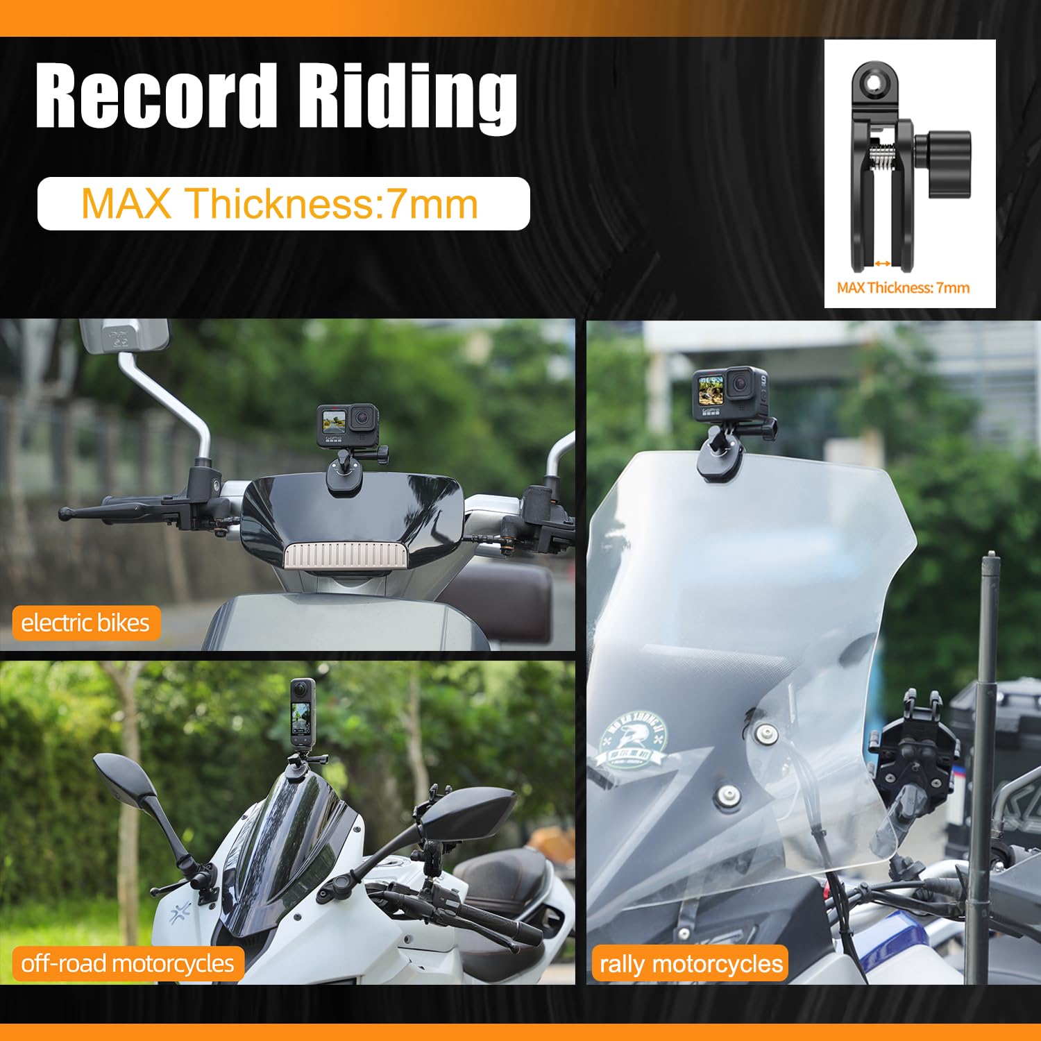 Aluminio Moto Cámara Parabrisas Soporte Compatible con Insta360 X5-X | CNC Aluminio Moto Parabrisas Soporte para Cámaras de Acción, Resistente a los Golpes Durante la Conducción