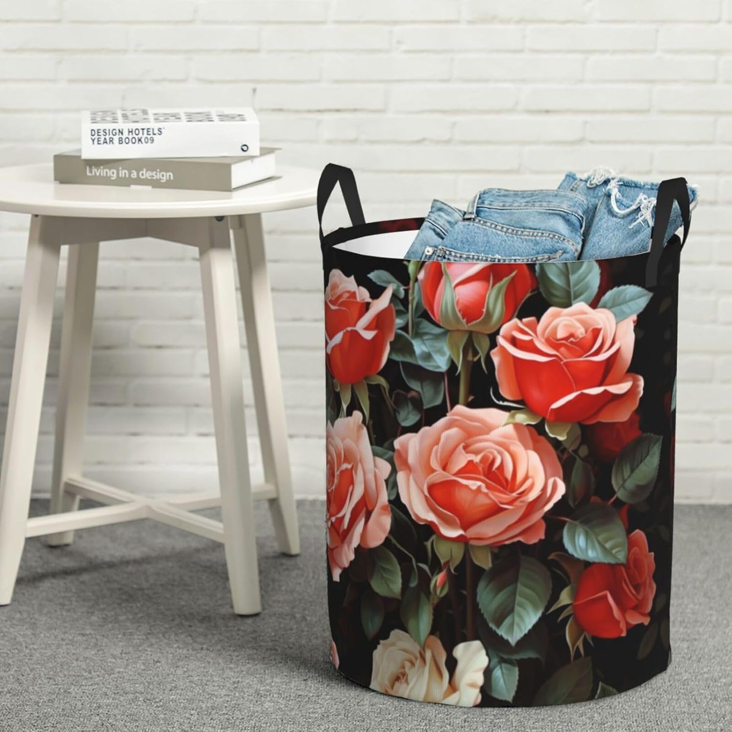 Beautiful rose gift Laundry Basket With Handles, Foldable Laundry Hamper Oxford Cloth Dirty Clothes Basket Waterproof Clothes Toys Storage Bin Organizer for Bedroom Bathroom Dorm
