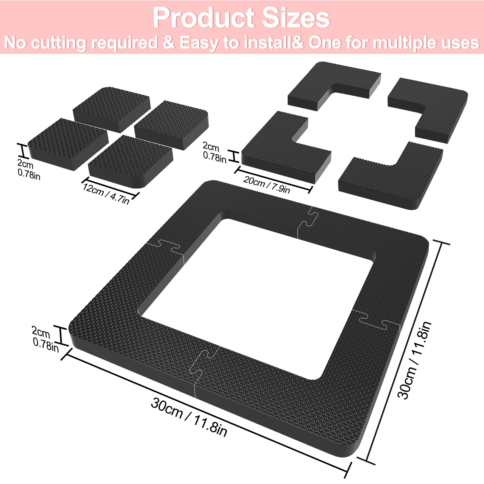 NIUXX 3 en 1 Patin Anti Vibration Lave Linge 2cm Épaisseur Tapis Anti-Vibration en EVA Socle Modulaire DIY sans Découpe Antidérapant et Stable Kit pour 3 Machines à Laver et Autres Appareils Ménagers