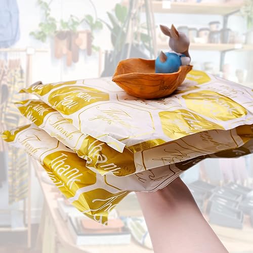 Miniatura 4 de MR FIVE - 100 bolsas de papel planas doradas autoadhesivas de 10 x 13 pulgadas, bolsas de papel de agradecimiento doradas para pequeñas empresas,