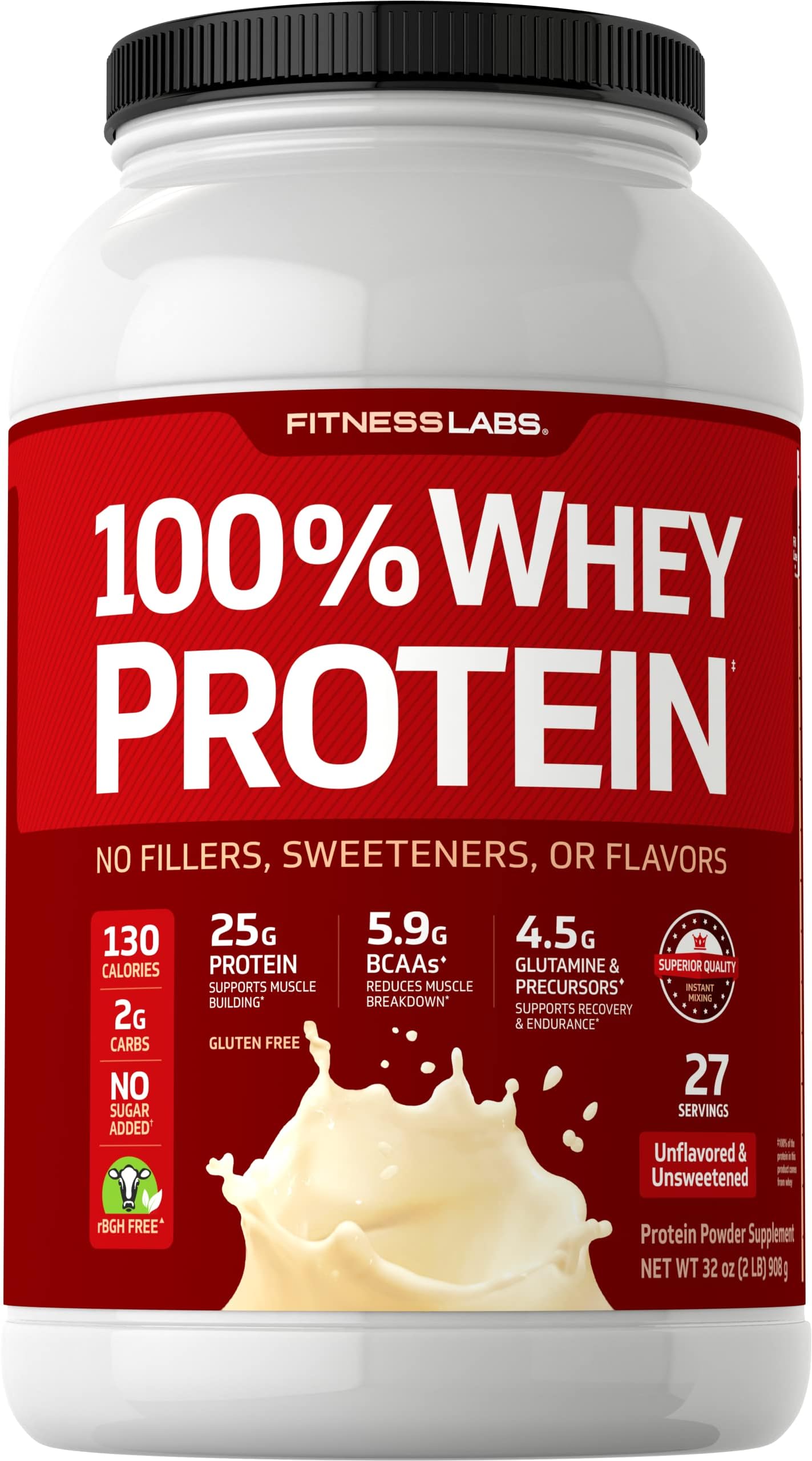 Fitness Labs Whey Protein Powder Unflavored 2 lb 25g
