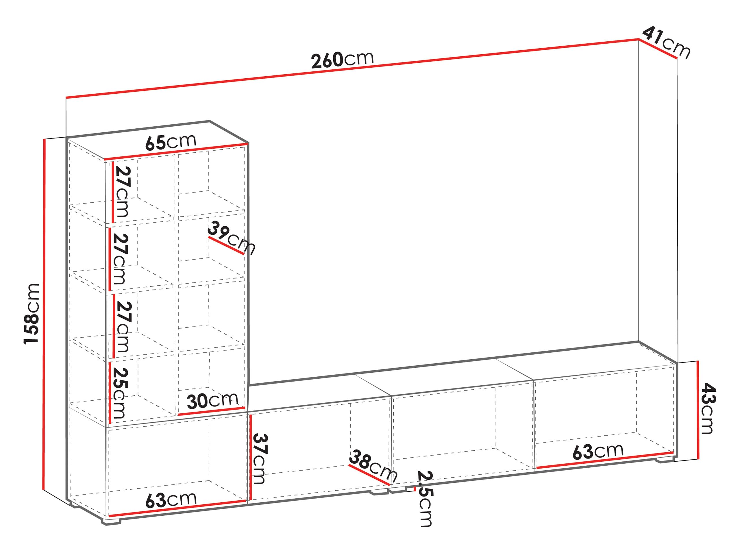Mirjan24 Wohnwand Tiwori, Wohnmöbel, Elegantes Wohnzimmer-Set mit weißer LED-Beleuchtung, Griffloses Öffnungssystem, Wohnzimmer Kollektion, Stilvolle Anbauwand (Nuss Warmia + Marmor Schwarz)