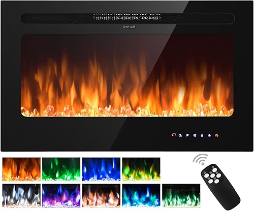 ORALNER Chimenea eléctrica de 36 pulgadas de ancho, empotrada en pared y pared con control remoto, temporizador de 8 horas, 9 colores de llama y 5