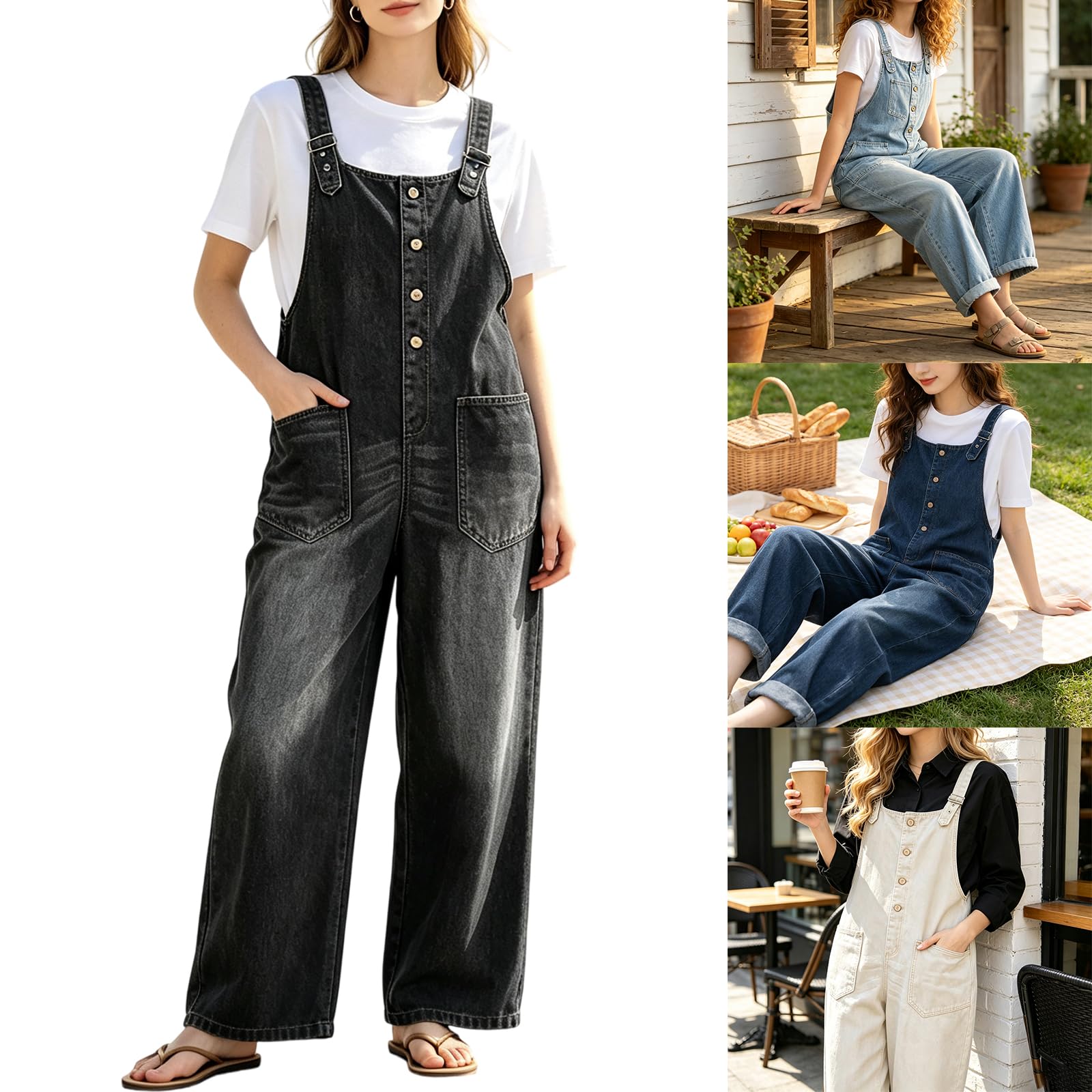 Tuta intera da donna, regolabile, bianco, XXXL | Cinghie regolabili, vestibilità comoda, versatile da indossare tutti i giorni, pratica moda quotidiana
