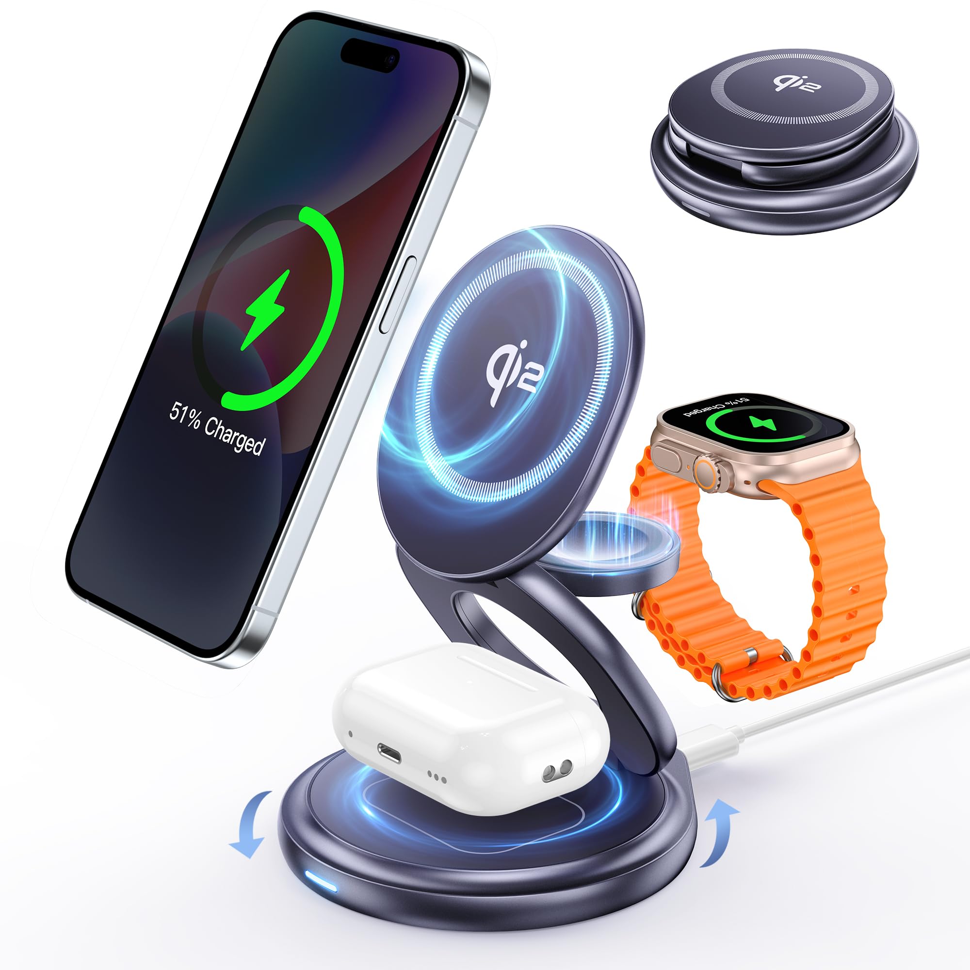 RORRY 新型番 MagSafe充電器 3in1 ワイヤレス充電器 Qi2MM Amazon.co.jp: RORRY 3in1 ワイヤレス充電器 MagSafe充電器【15W Qi2