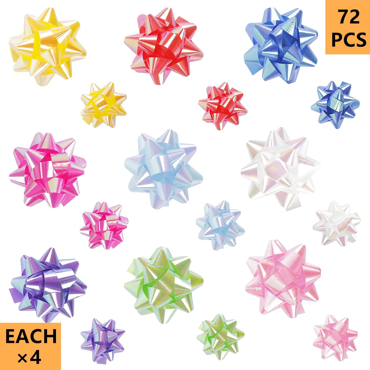 WELTOKE 72 Gift Bows Assortment with 18 Rolls Curling Ribbons, Holiday Bows for Gift Wrapping, Christmas Wrapping Ribbon, Crafting, Wedding, Party, Festival, Florist Flower(9 Rainbow Colors)