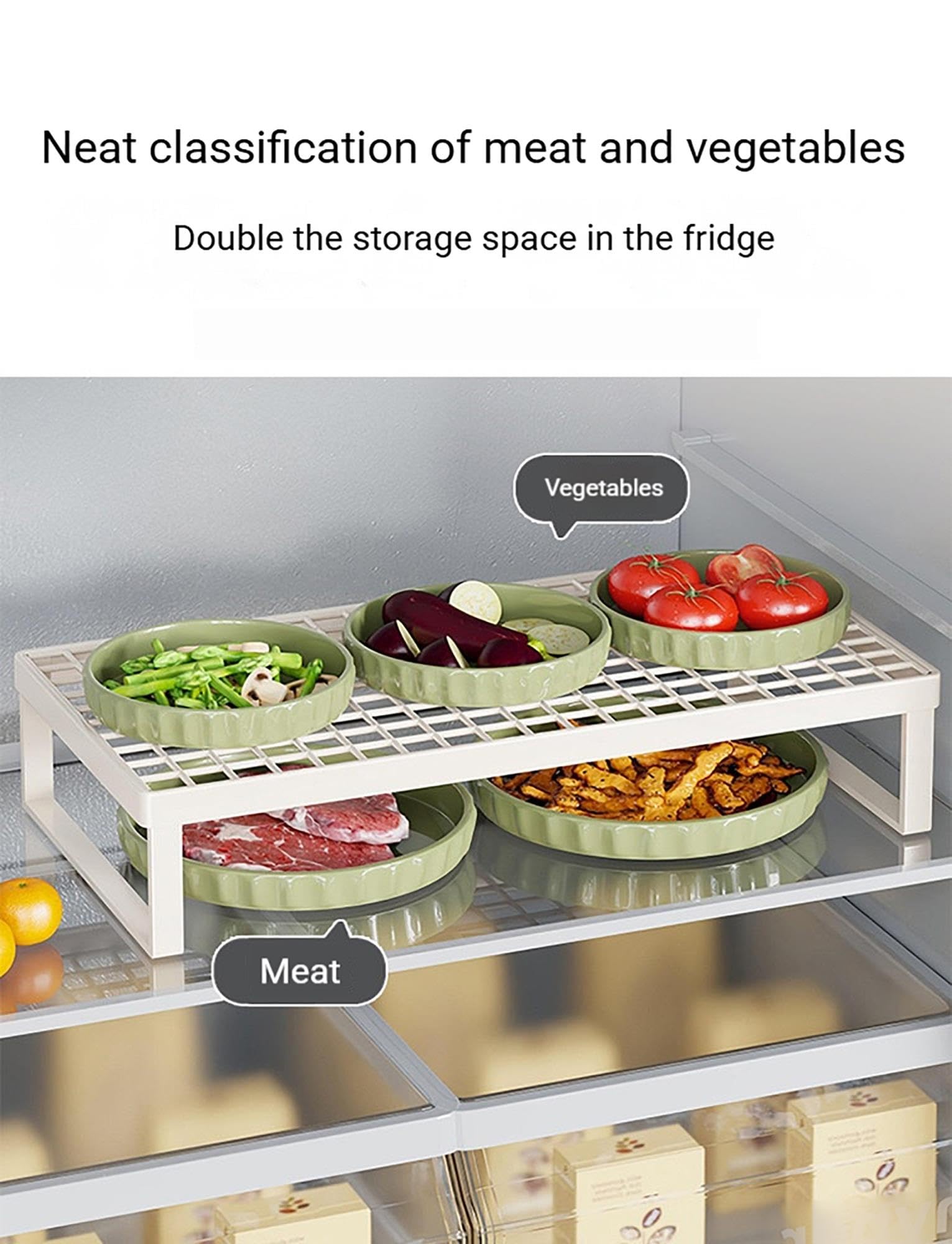 Estante organizador for refrigerador, estante de almacenamiento apilable | Con diseño de rejilla, estante divisor de despensa de alambre for cocina(Natural,50x27x15cm)