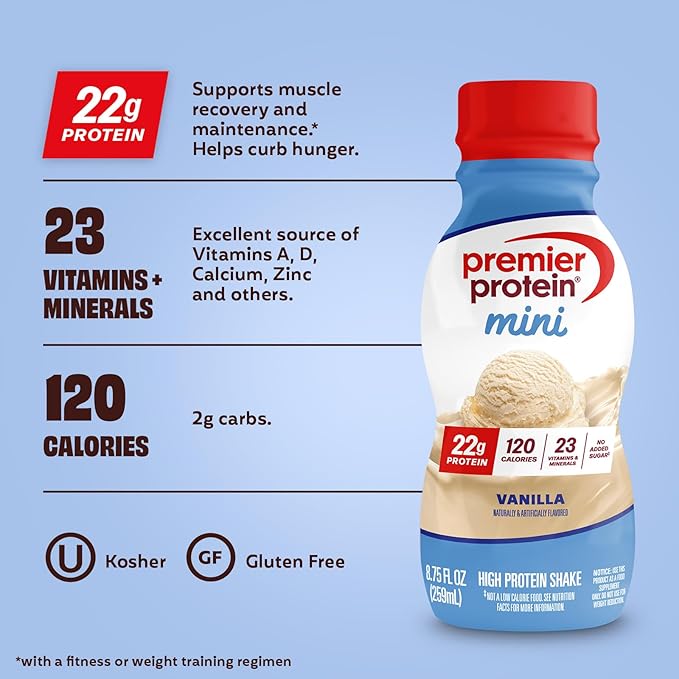 Premier Protein Shake MINIs, Vanilla, 22g Protein, 120 Calories, No Added Sugar, 8.75 fl oz, 12 Pack miniatura 3