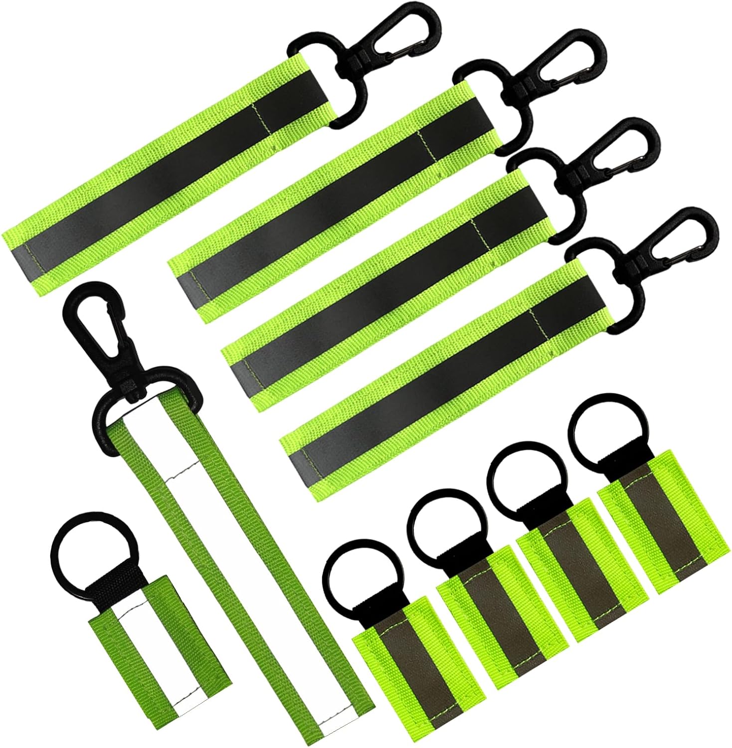 10 Pack Reflective Straps for Walking at Night, Glow in The Dark Keychain & Backpack Reflectors, High Visibility Safety Night Running Gear with Zipper Pulls for Dog Collar, Cycling, Camping.