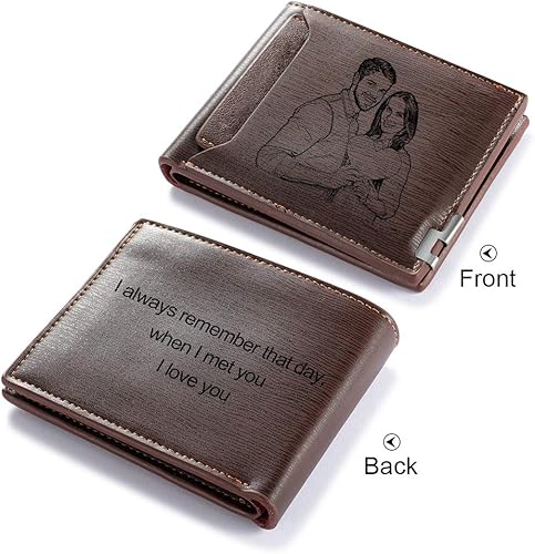 Miniatura 2 de OPALSTOCK Cartera plegable personalizada con texto fotográfico grabado personalizado de piel sintética RFID para hombre, cartera para novio, marido,