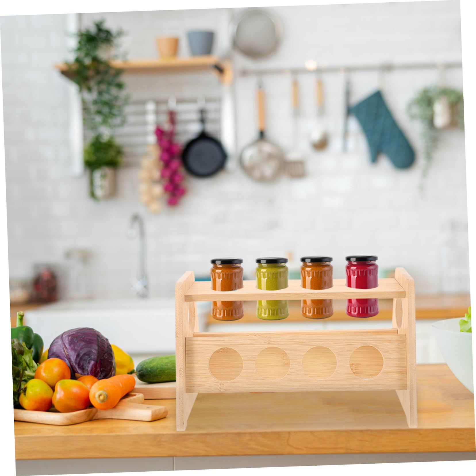 STOBAZA Gewürzregal aus Holz für Gewürzgläser Aufbewahrungsregal für Küche Schreibtisch Schlafzimmer und Badezimmer Organizer für Kleine Gegenstände