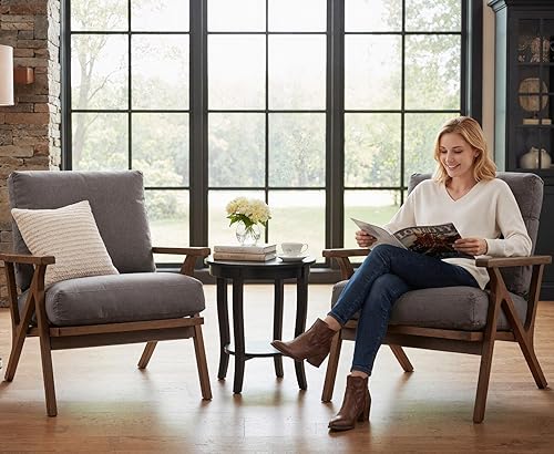 Miniatura 44 de Silla decorativa moderna de mediados de siglo con otomana, juego de sillón tapizado de lino de granja y otomano, silla de descanso retro de 23