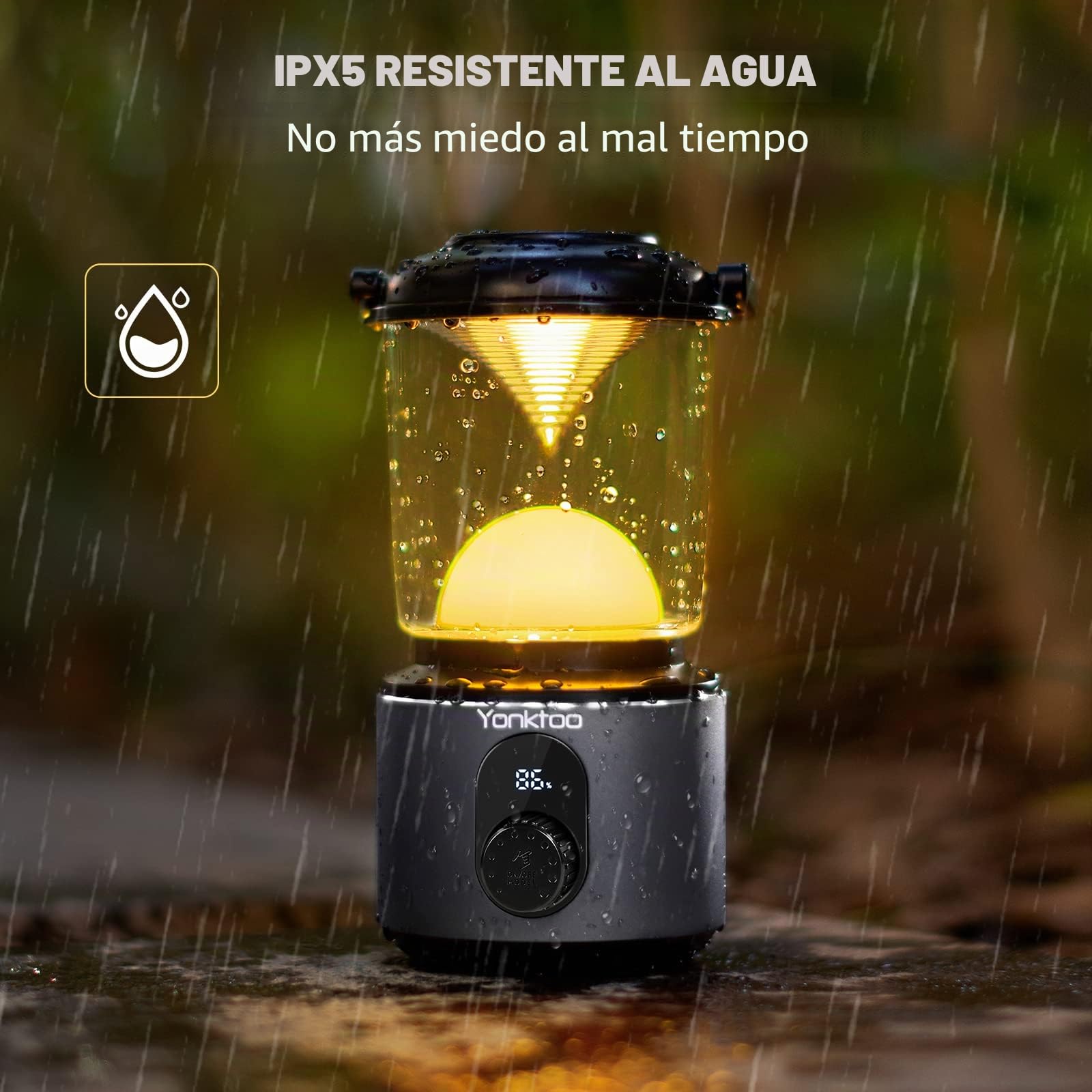 Yonktoo Lámpara de camping de 10400 mAh, recargable, con material de aleación de aluminio, 5 modos de luz y pantalla LCD, senderismo, cable de carga incluido