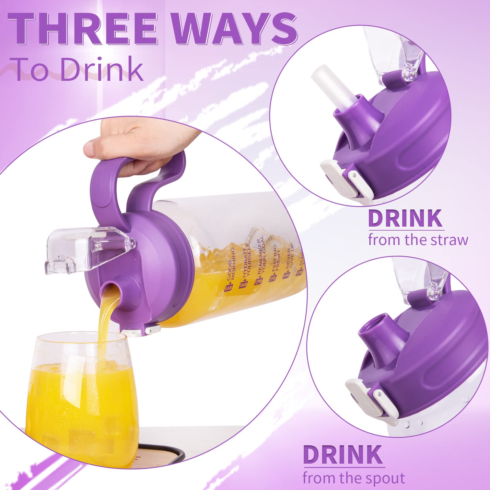 DEARRAY 1.5 Litre Glass Water Bottle with Straw & Time Markings 1.5l ...