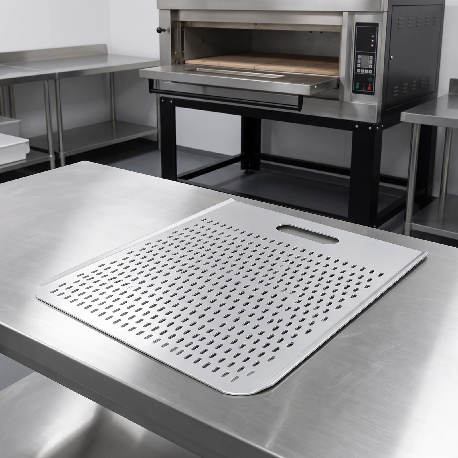 predolo Perforiert Pizzabrett mit Griffloch | Pizzaheber, handlich, Backschaufel, für Pizzaabend, Küche, 50x35cm