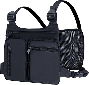 KINGSLONG Running Chest Pack, EDC Travel Pack for Hiking C-Black