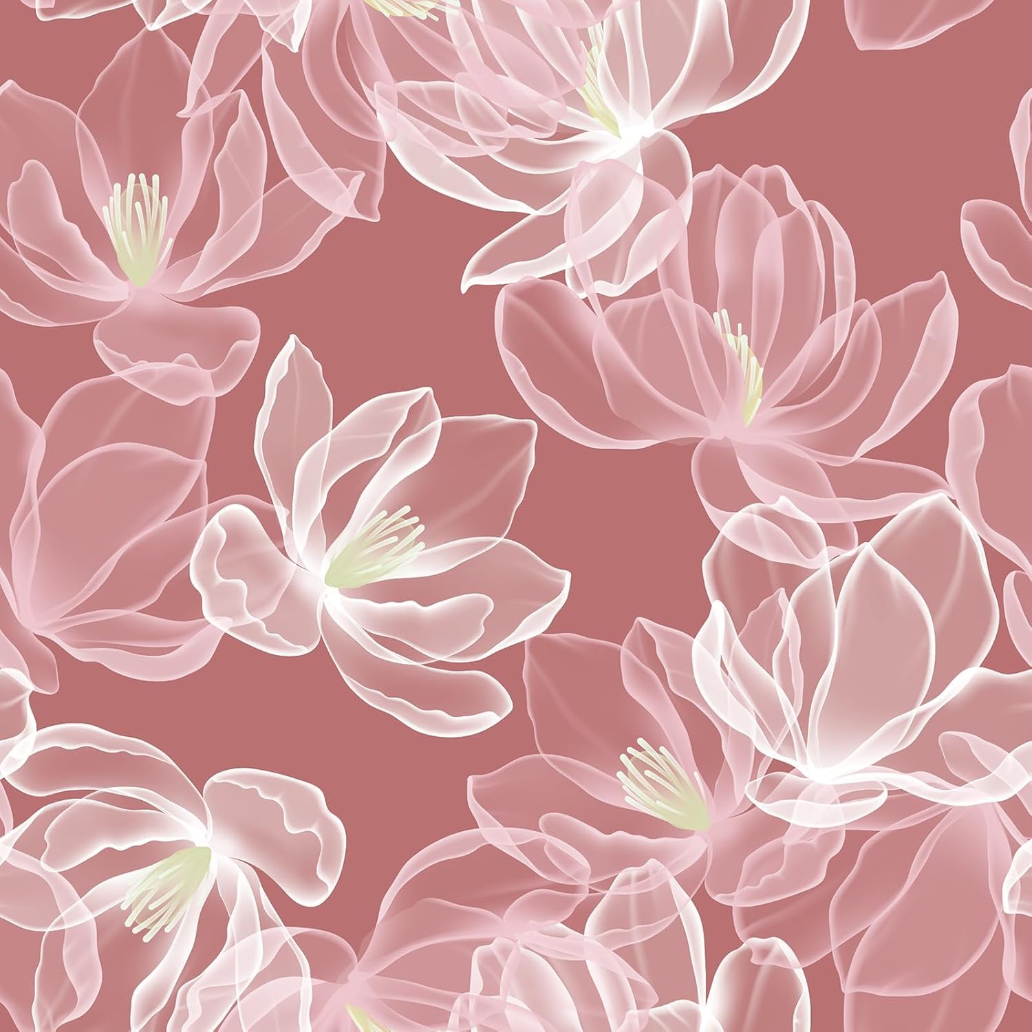 LACHEERY Dusty Rose Pink Floral Wallpaper Pink and White Magnolia Wallpaper Peel and Stick Magnolia Floral Contact Paper White Flower Removable Wall Paper for Girls Bedroom Bathroom Walls 17.5"x79"
