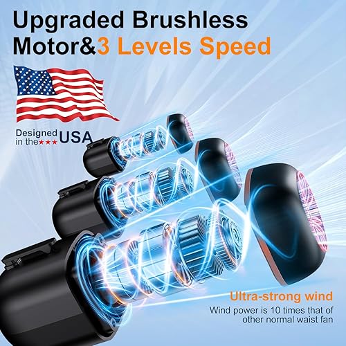 Miniatura 4 de Ventilador de cintura portátil con 3 ventiladores pequeños para viento fuerte 10 veces y amplia área de enfriamiento, batería de 10000 mAh durante