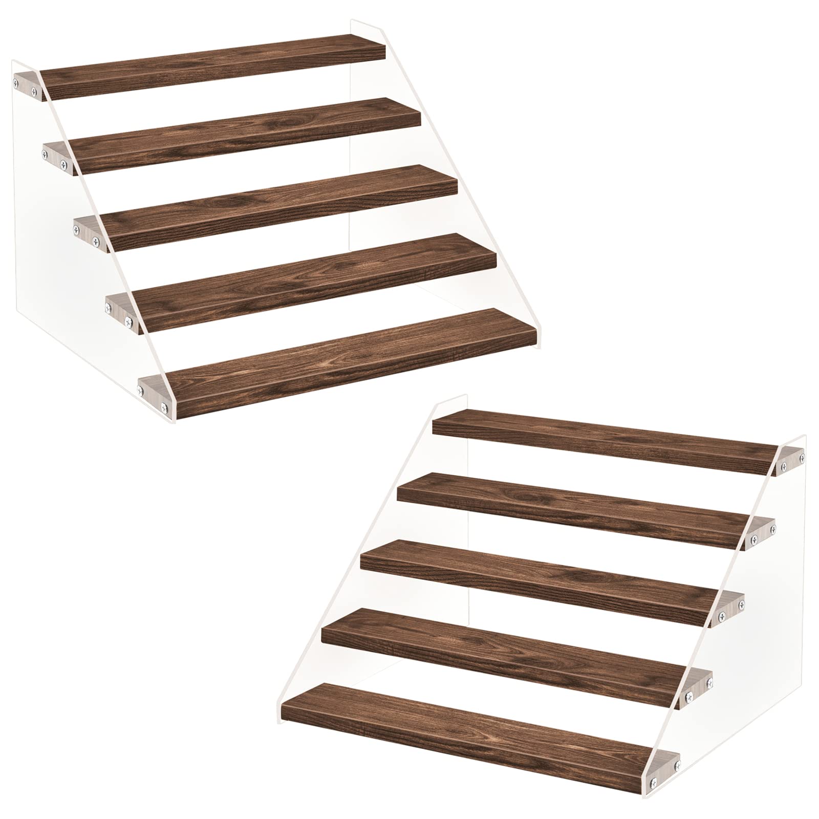 Buy 2 Packs Wood Acrylic Display Stand, 5Step Tiered Wooden Risers