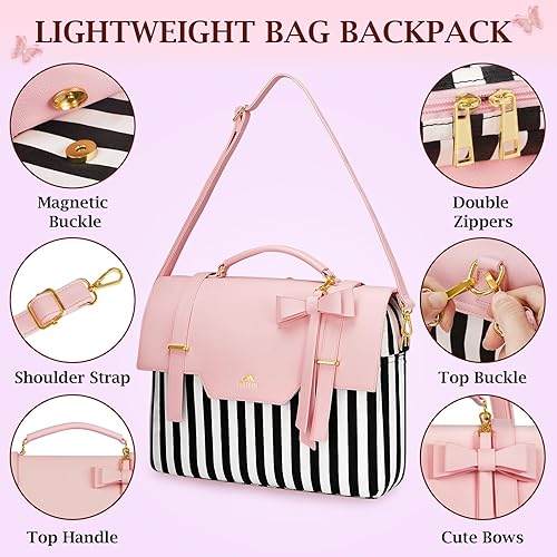 Miniatura 5 de MATEIN Maletín para mujer, mochila convertible de 15.6 pulgadas para laptop con lazo, linda mochila Kawaii para computadora, bolsa cruzada para