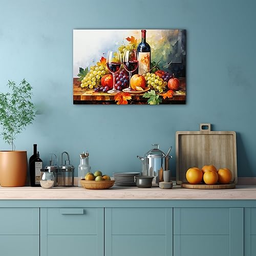 Miniatura 140 de Hzddty Lienzo decorativo para pared, diseño rústico de cocina, vino tinto y pan, cuadros de comida para decoración de pared, impresiones de pintura