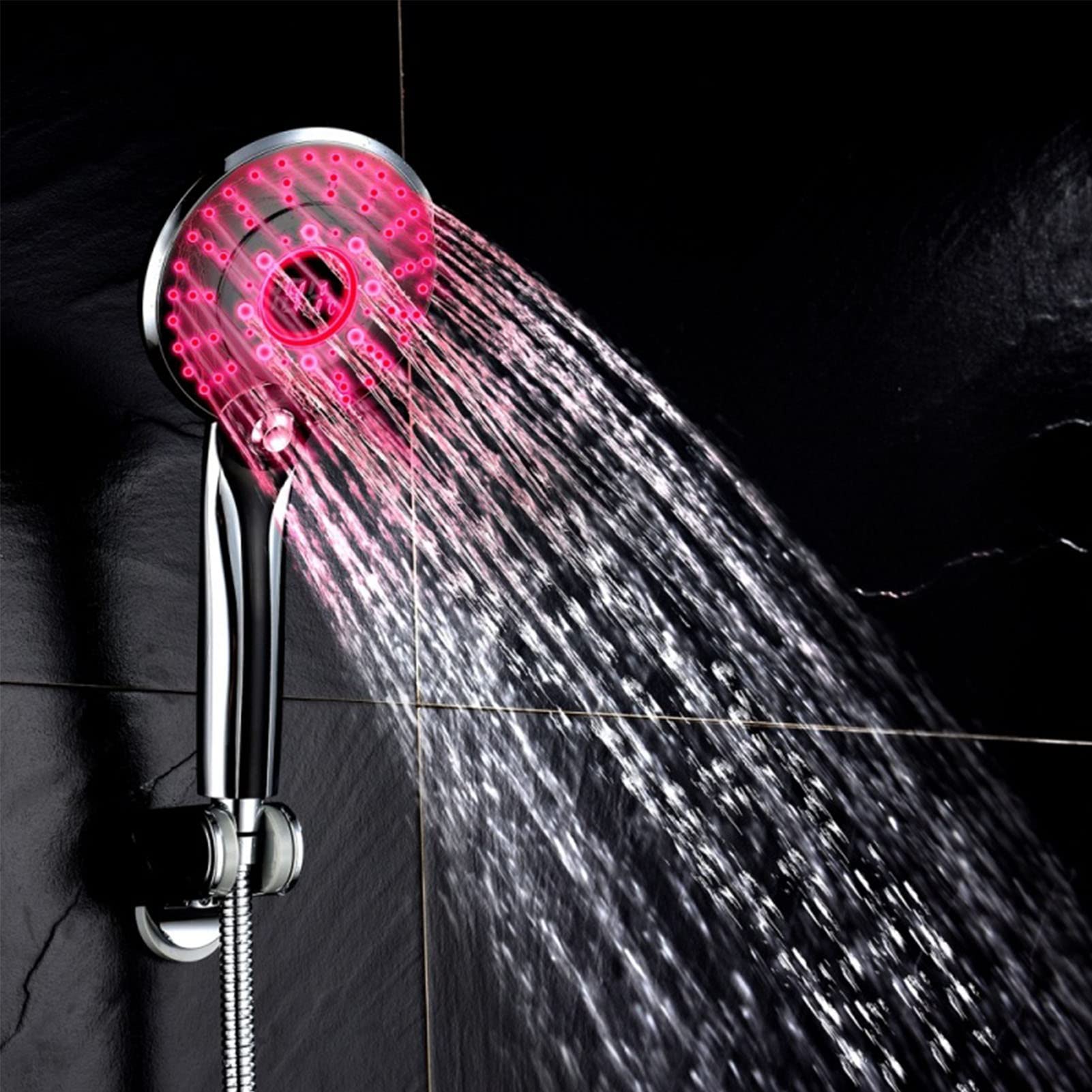 Ducha de mano LED, Ducha de mano de lujo de 3 posiciones, sensor de temperatura que cambia de color, ducha de mano de ABS con manguera, cromo