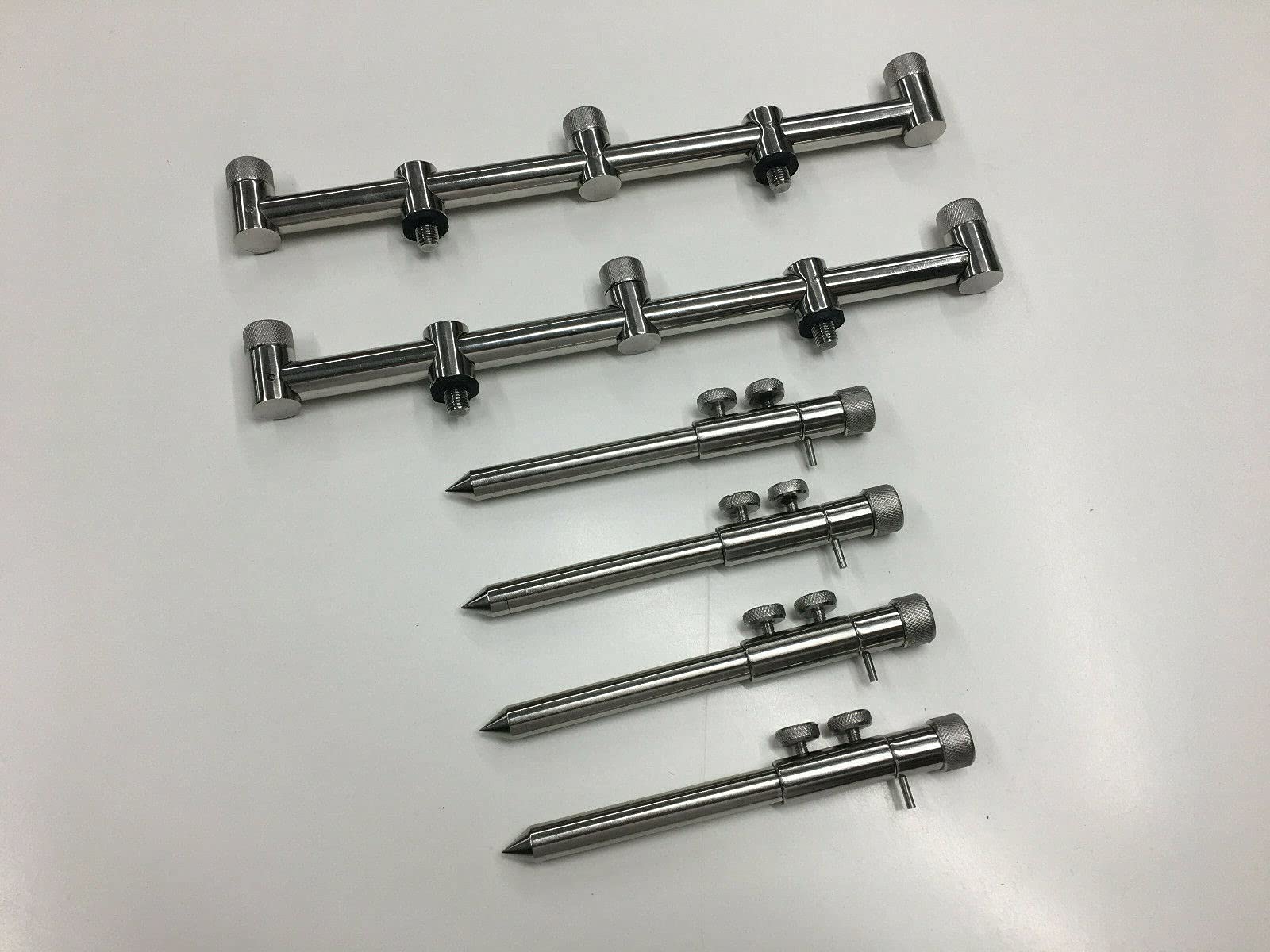 TMC 2 x 3 barre in acciaio inox, 4 x 15 – 25 cm, doppia vite, bastoni banca, pesca alla carpa e alla pesca grossa