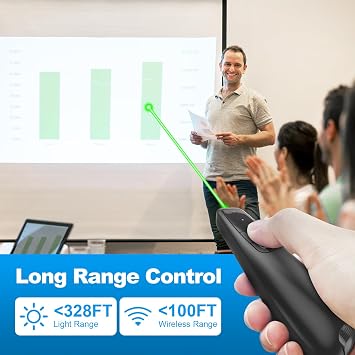 Presentation Clicker for PowerPoint, Wireless Presenter Remote with Laser | Ergonomic PowerPoint Remote Clicker with Green Laser Pointer for Computer Laptop/Windows/Mac/PPT/Google Slides Advancer