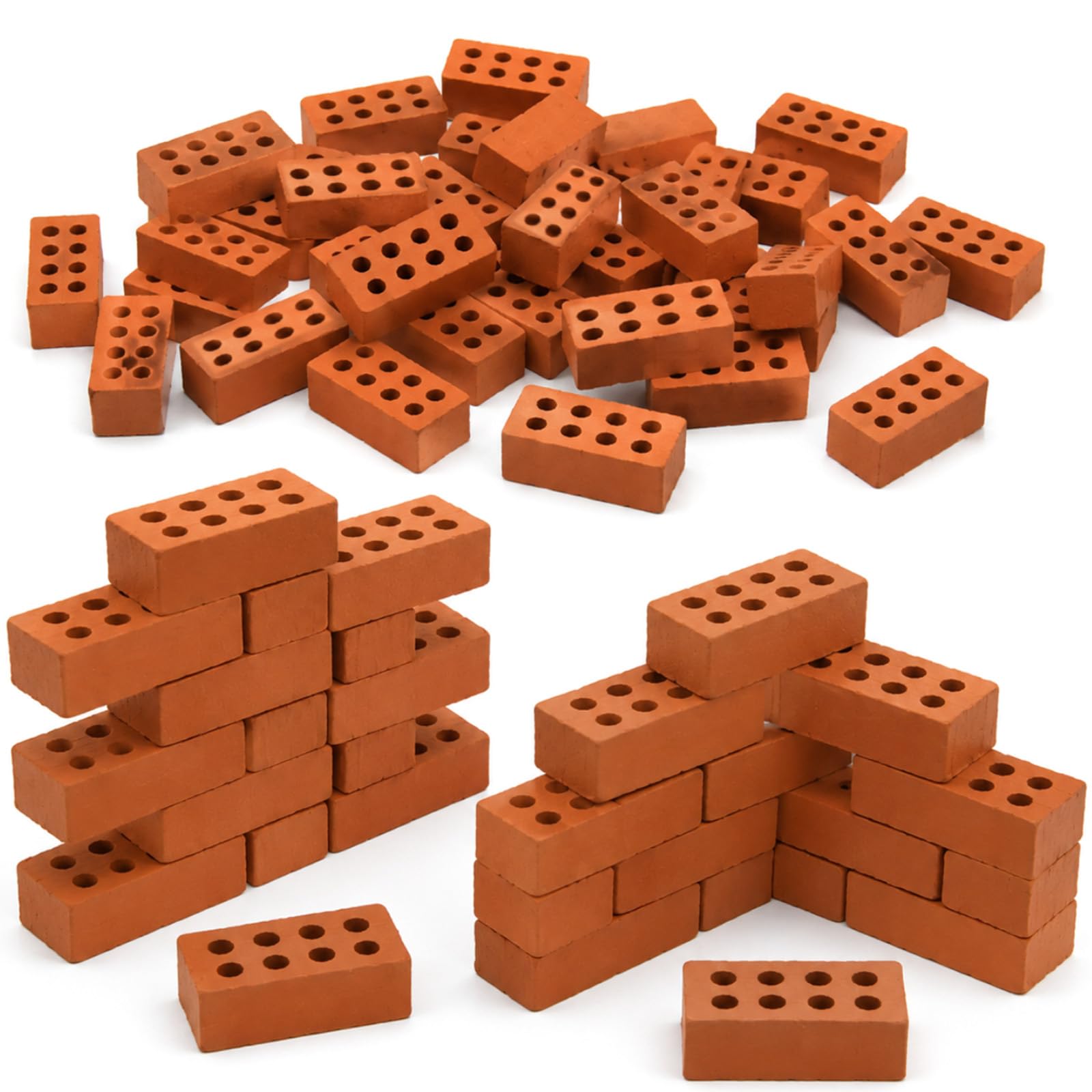 Werownsgso 200PCS Mini Bricks Brick Sim Bricks Miniature Model Micro Bricks for Garden Building Bricks for DIY Garden Ornament Micro Landscape Accessories (8 Holes(2x1x1cm-Brick red))